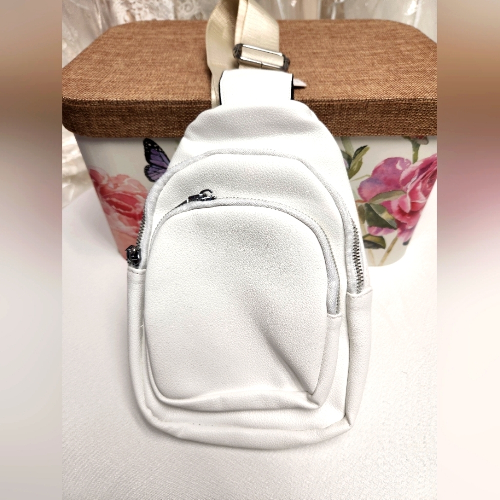 White vinyl sling bag